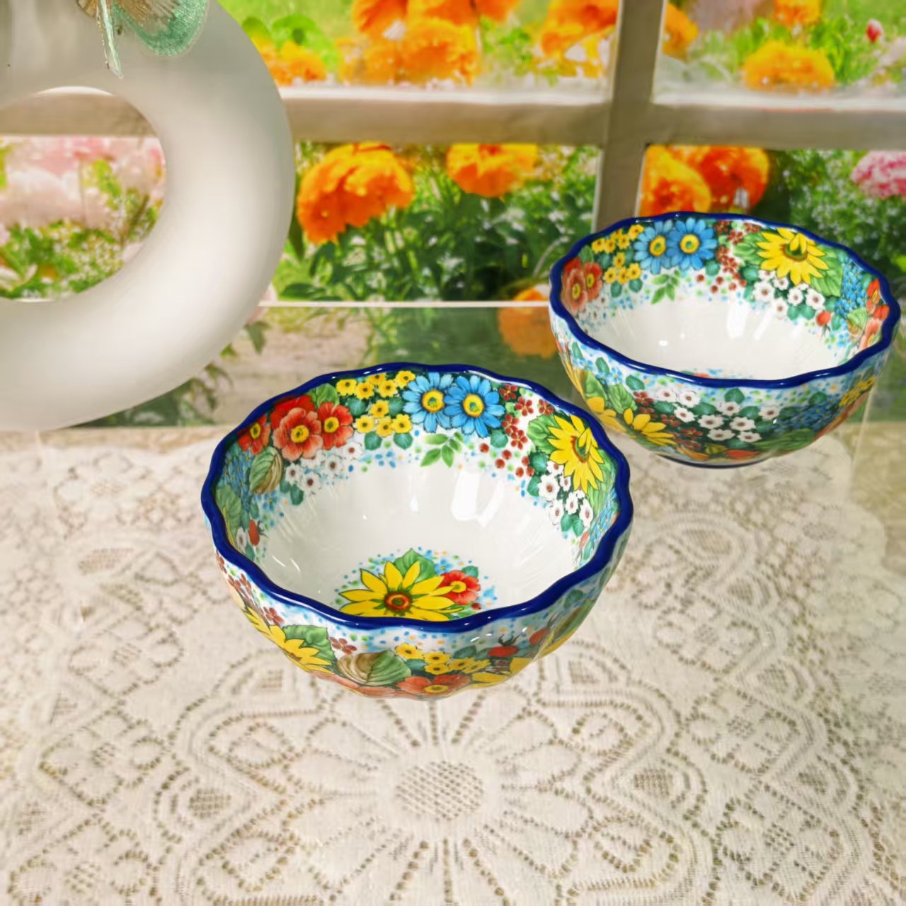 SANSEJIN雏菊花园系列5英寸米饭碗（两个）