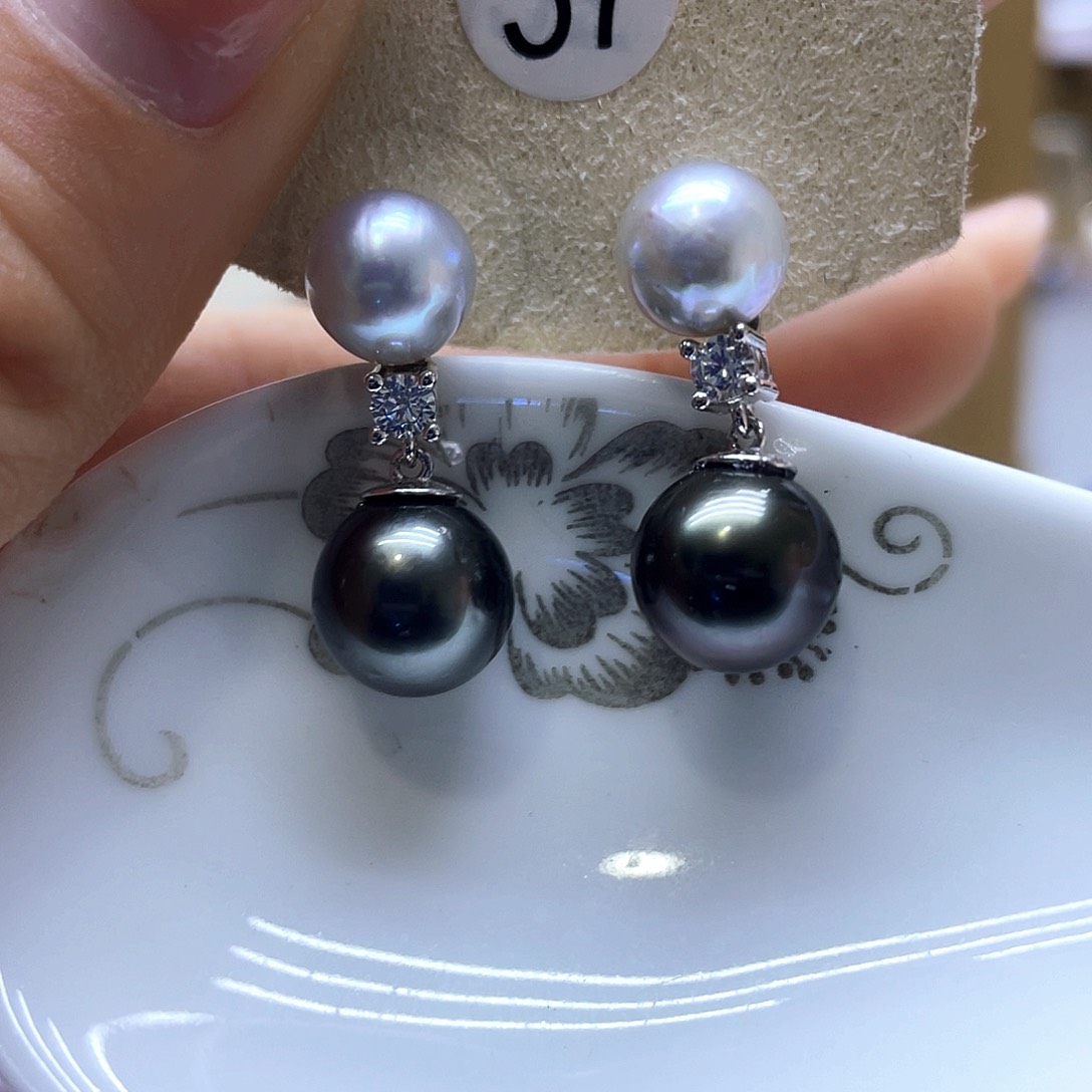 海水珍珠耳饰银S925镶嵌