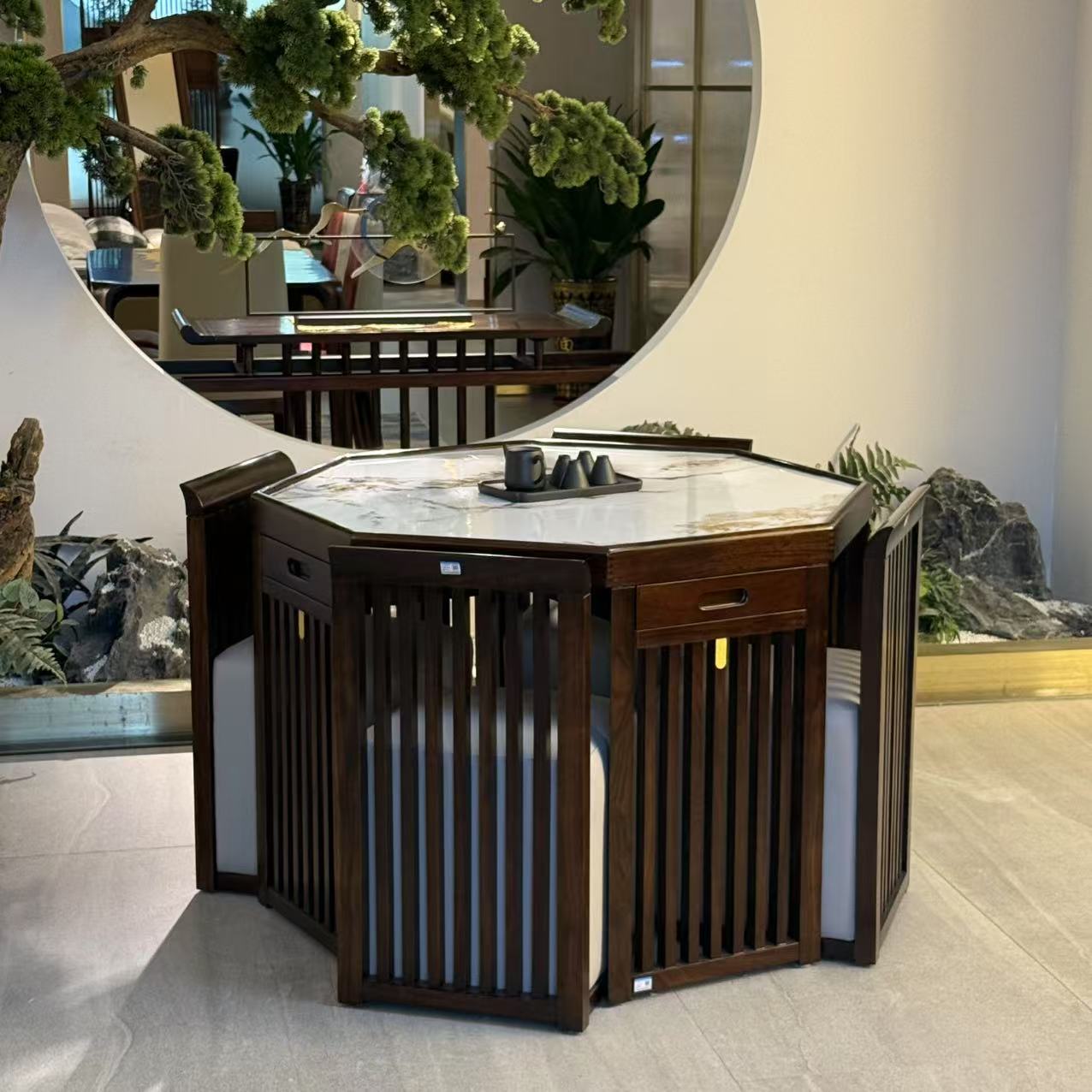 【黑檀木】9A004 八仙茶台配4椅 100*100*75