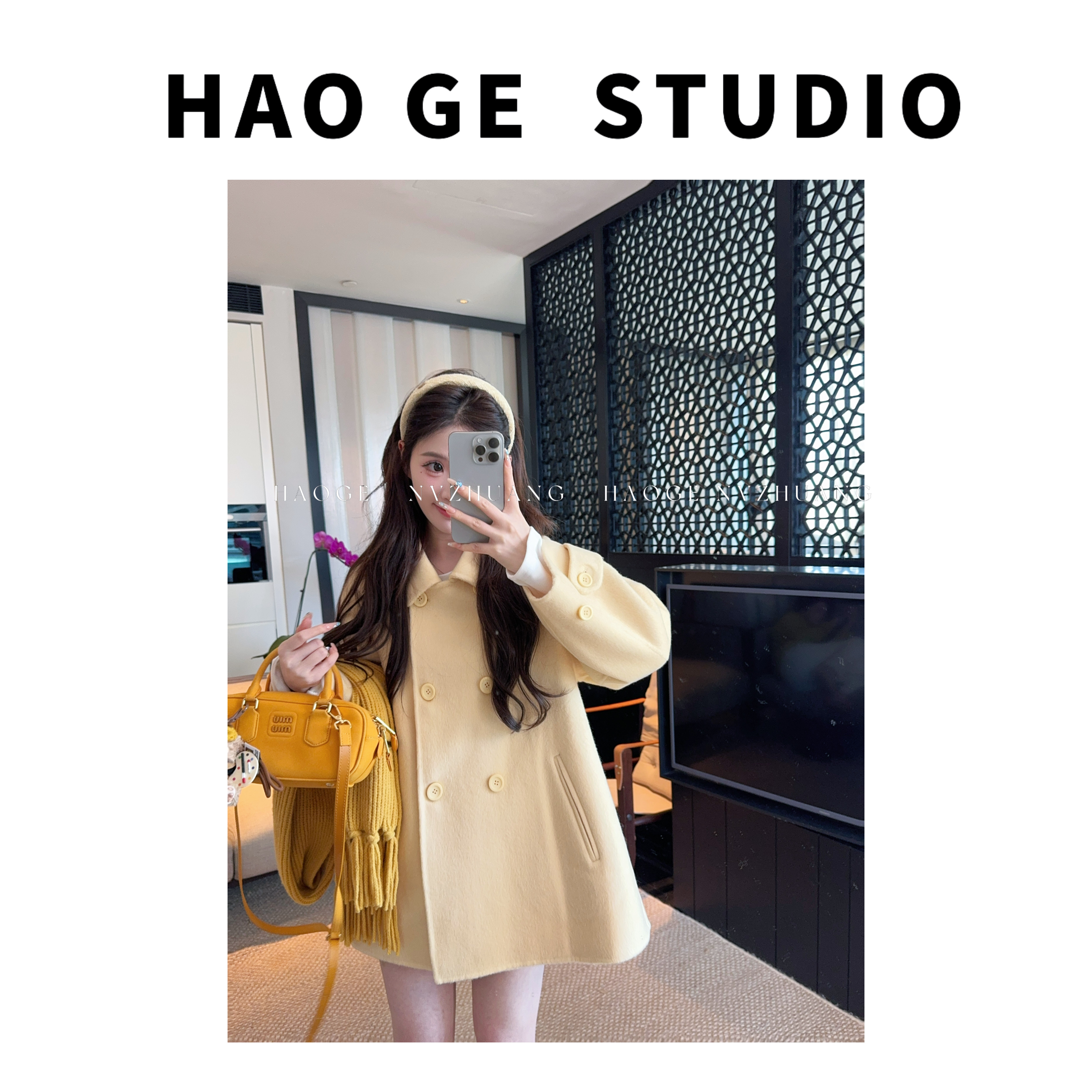 婉儿●恩曼琳HGQ5DY3360A山羊绒混纺大衣预简版短款时尚设计感