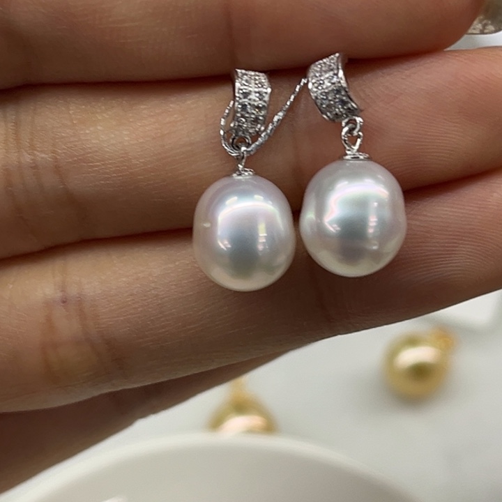 银S925镶嵌耳饰海水珍珠9-10