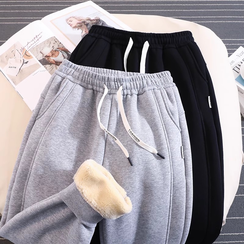 冬季加绒加厚保暖新款运动裤休闲宽松大码高腰显瘦百搭束脚情侣款