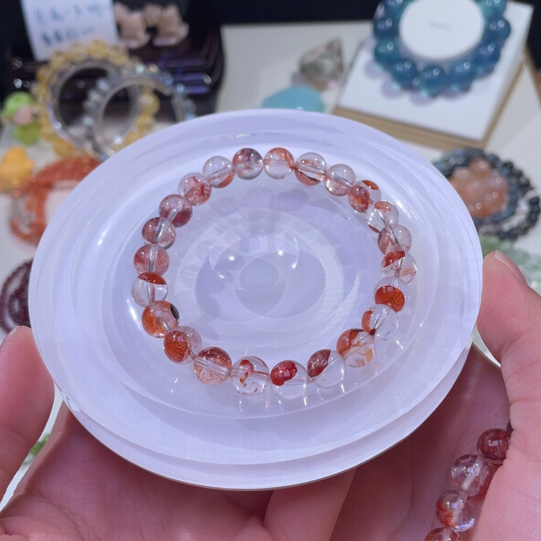 未镶嵌手链水晶芬达红胶花水晶8+