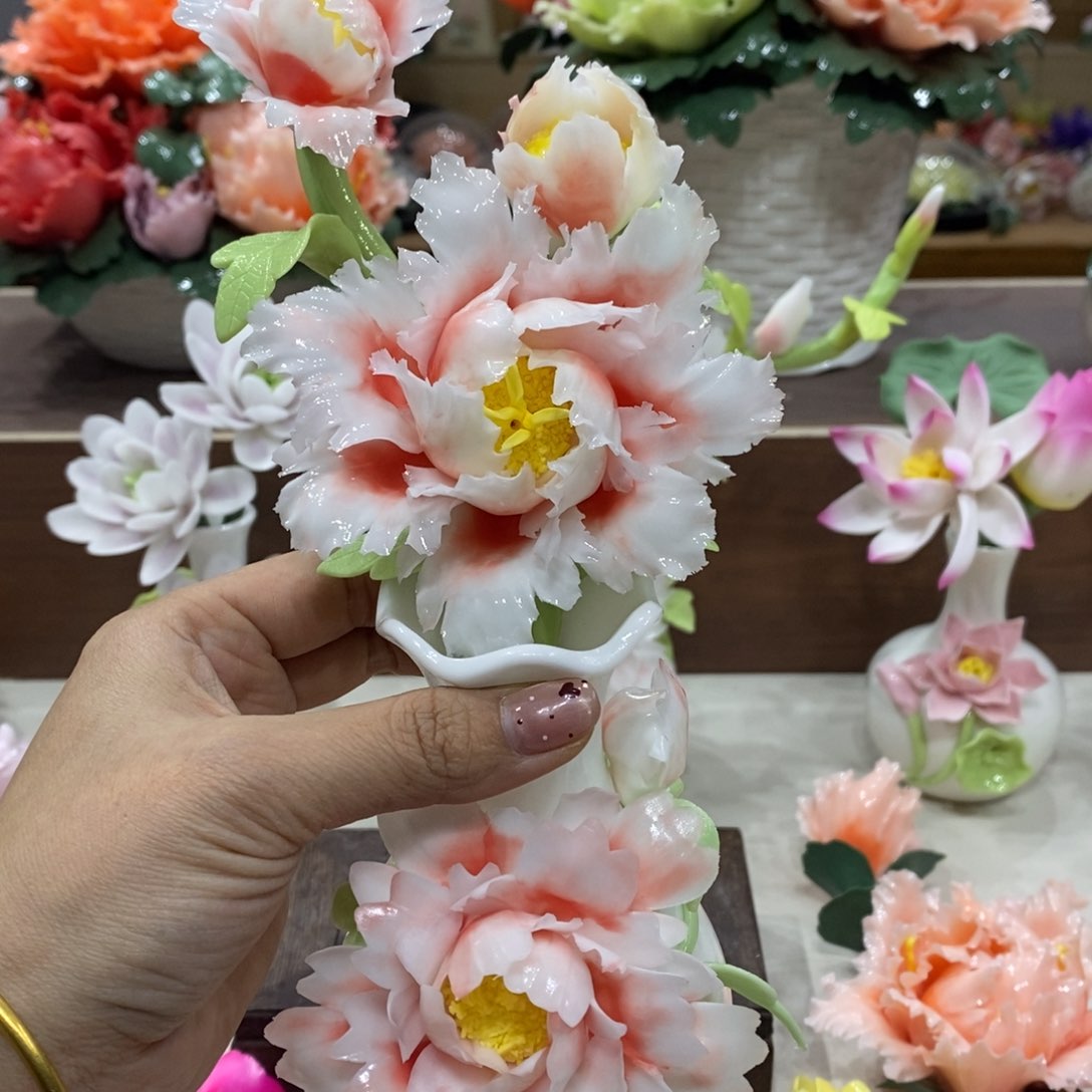 瓷片陶瓷手工花摆件