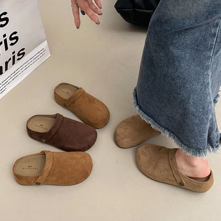 复古两穿勃肯鞋包头半拖鞋女外穿2025秋季新款厚底内增高穆勒单鞋