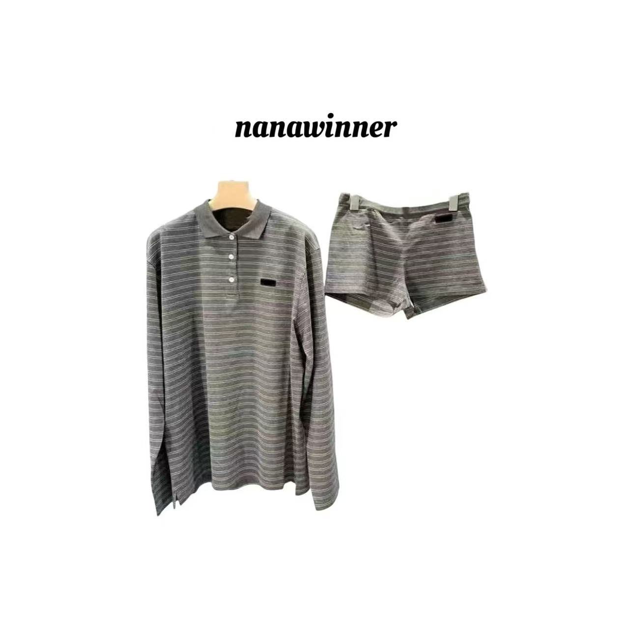 nanawinner-【条纹套装】极简款Polo领中性风条纹套装