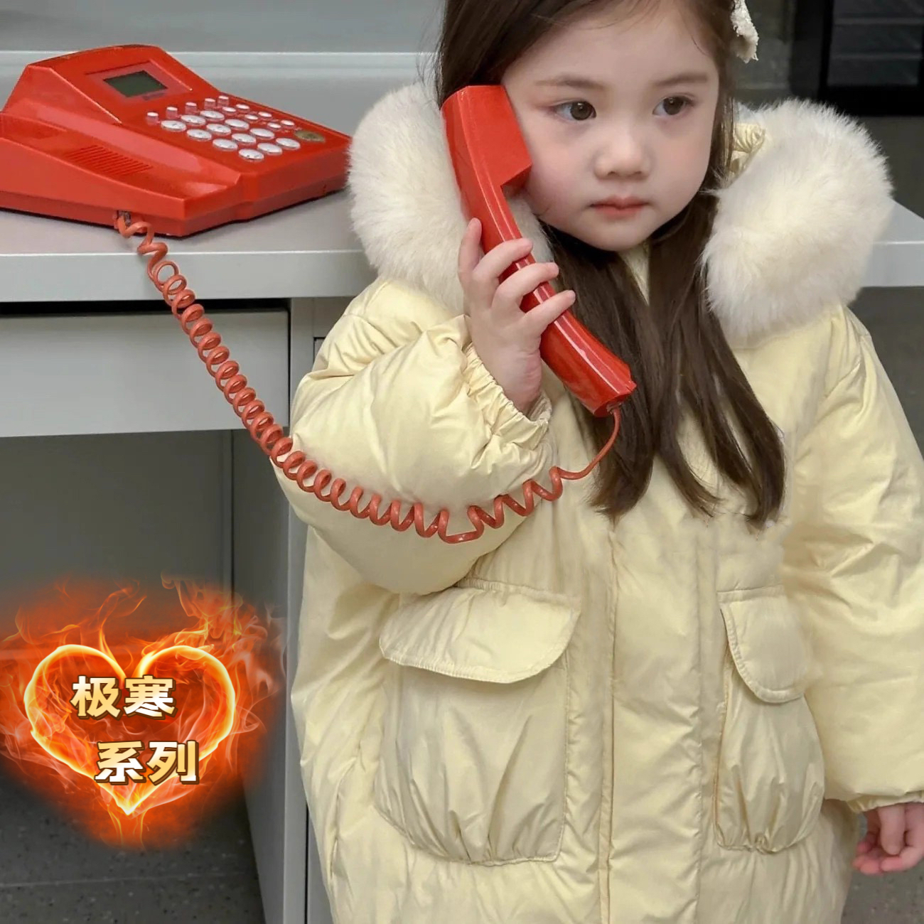 女童冬季毛领外套加绒加厚保暖羽绒棉服童装女宝中长款防风可爱