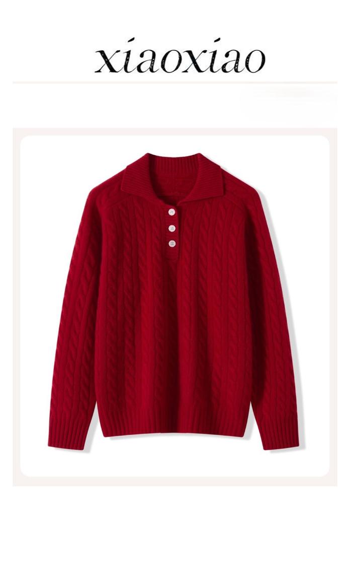 7针双股秋冬加厚麻花半开领100%羊绒衫