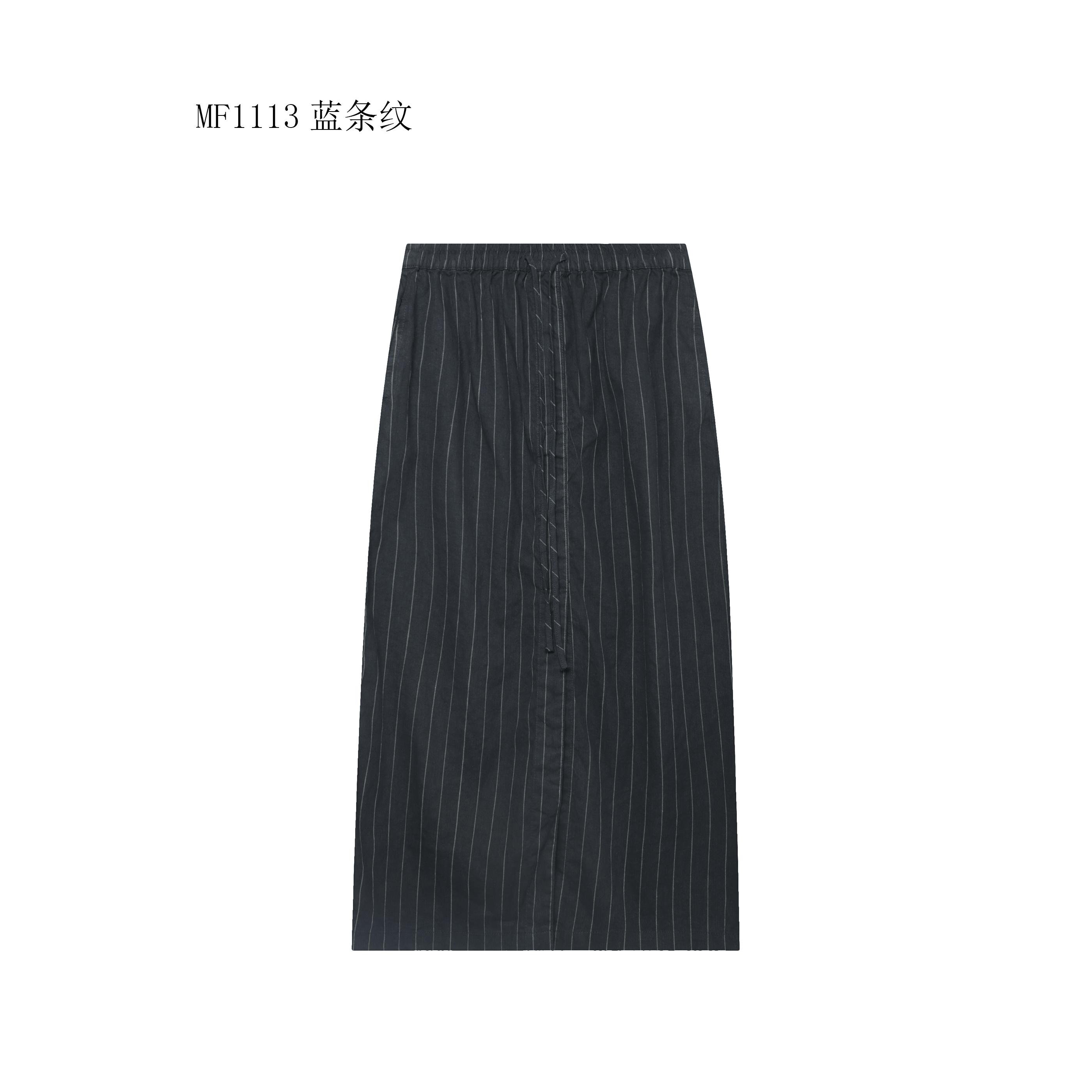 【麻訪家】MF1113蓝条纹文艺条纹宽松休闲百搭直筒半身裙