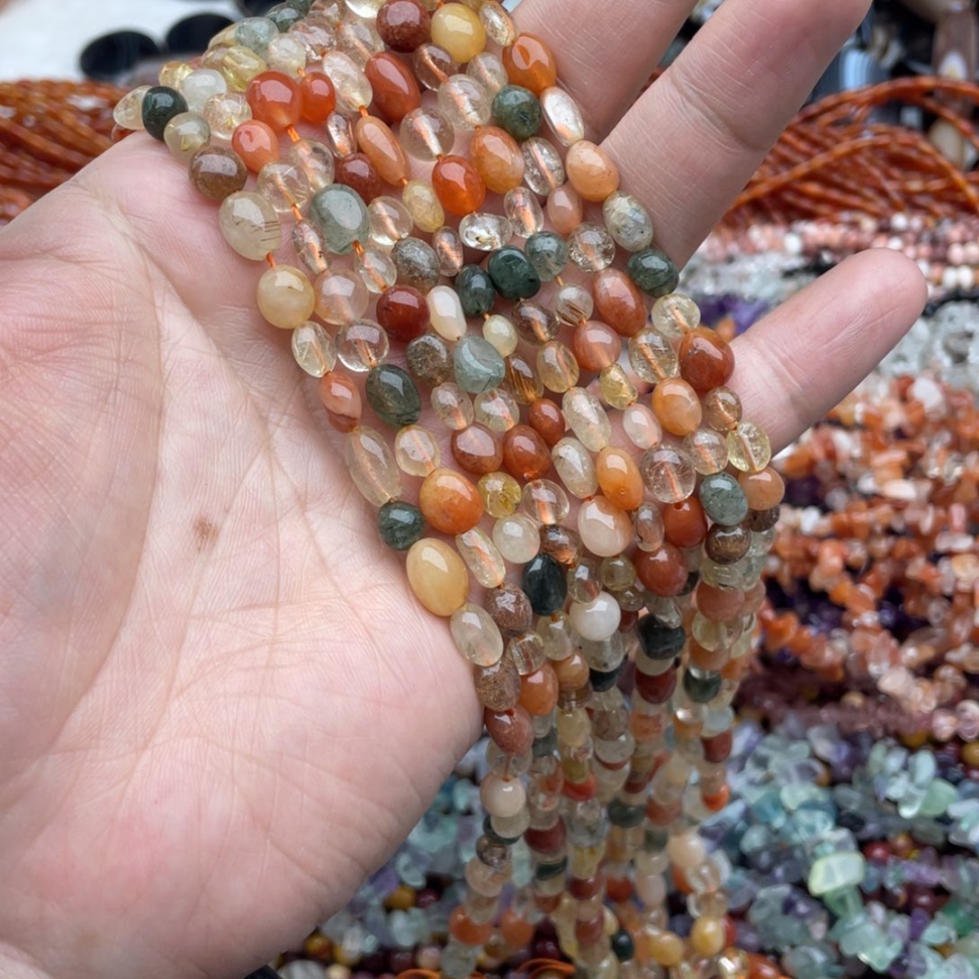 玛瑙/玉髓珠宝半成品未镶嵌一条装5mm左右彩发晶随行