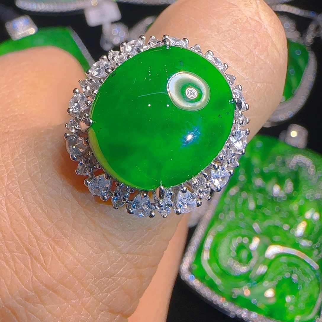 翡翠戒指银S925镶嵌天然