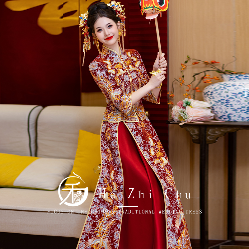 奢华重工龙凤褂新款2025中式新娘显瘦婚纱礼服国风敬酒服嫁衣卦凰