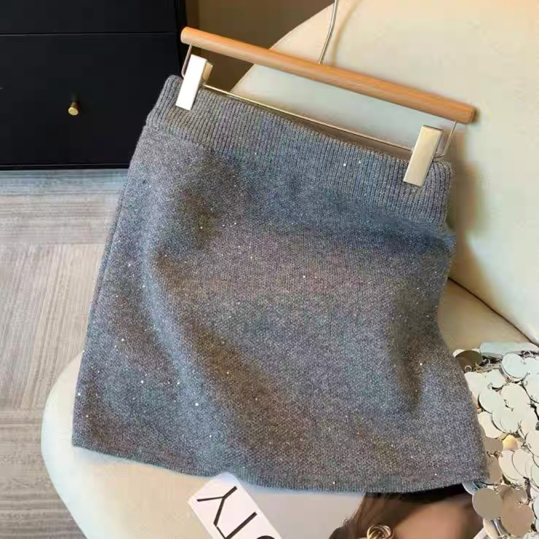 【亮片-960-1】冬季高腰显瘦A字亮片半身裙针织加厚短裙百搭