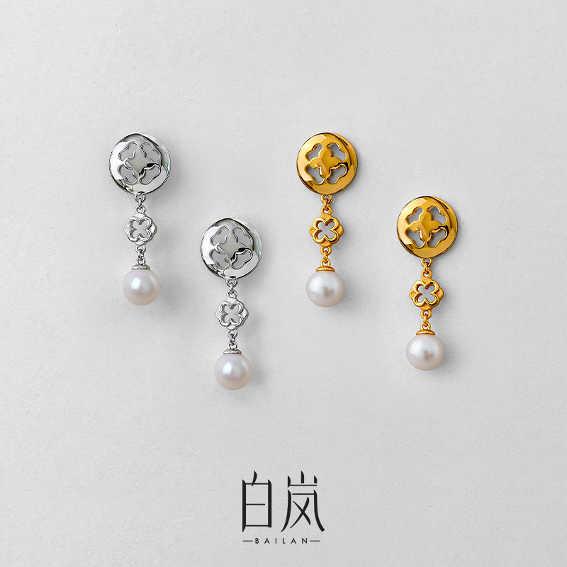 【双11上新】白岚宝相花珍珠耳坠925银耳环耳饰女高级轻奢ED4790