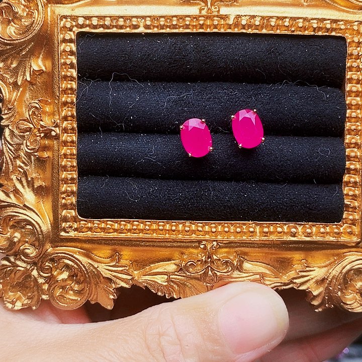 红宝石耳饰银S925镶嵌