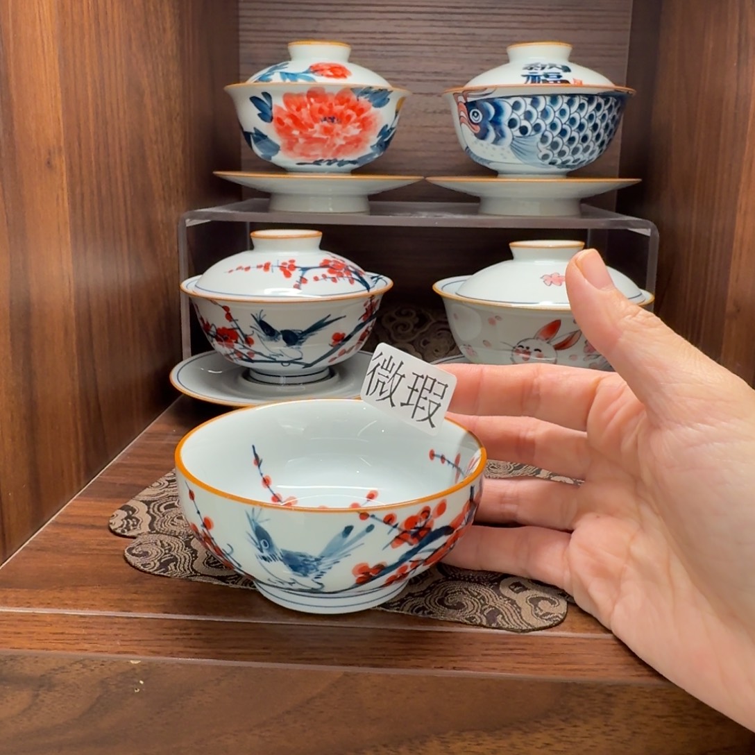 釉下手绘茶具微瑕
