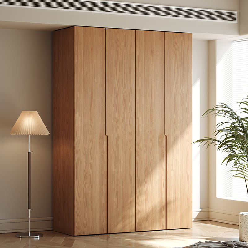 橡木全实木衣柜家用卧室简约现代一门到顶原木风大衣橱儿童挂衣柜