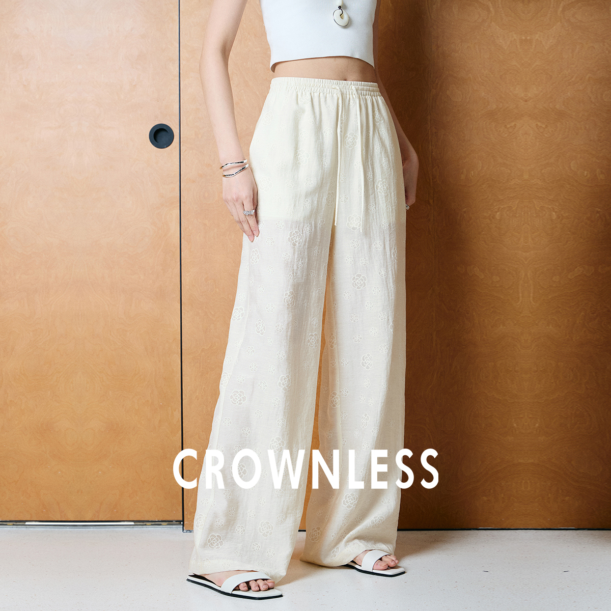 CROWNLESS未冕2025夏新品轻盈VISCOSE麻尼龙提花随性松紧腰空气裤