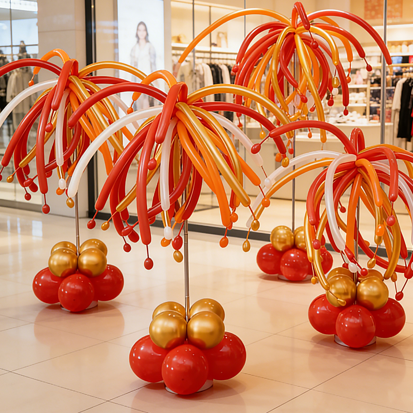 2026元旦新年装饰幼儿园烟花气球树摆件商场过年氛围布置拍照道具