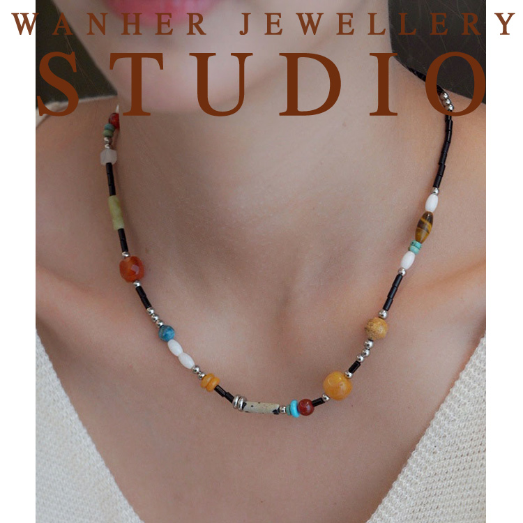 钛钢项链 【雅岚】原创设计民族风复古百搭拼接项链手工锁骨链X163