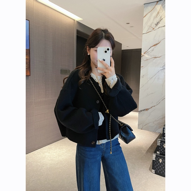 L & L 云云【暖冬氛围】短款双面羊毛大衣女冬季韩版宽松毛呢外套