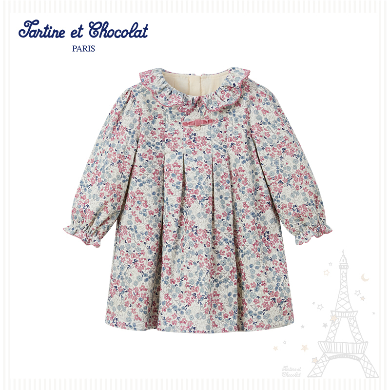 TC法国巧克力童装24秋冬新款女童满印碎花连衣裙CIOWE4T45K