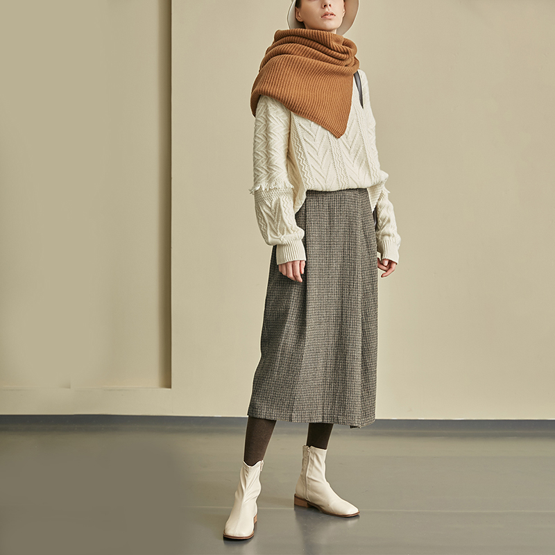 CLOUDSPACE/云上生活格纹高腰显瘦裙子秋冬百搭休闲半身裙女