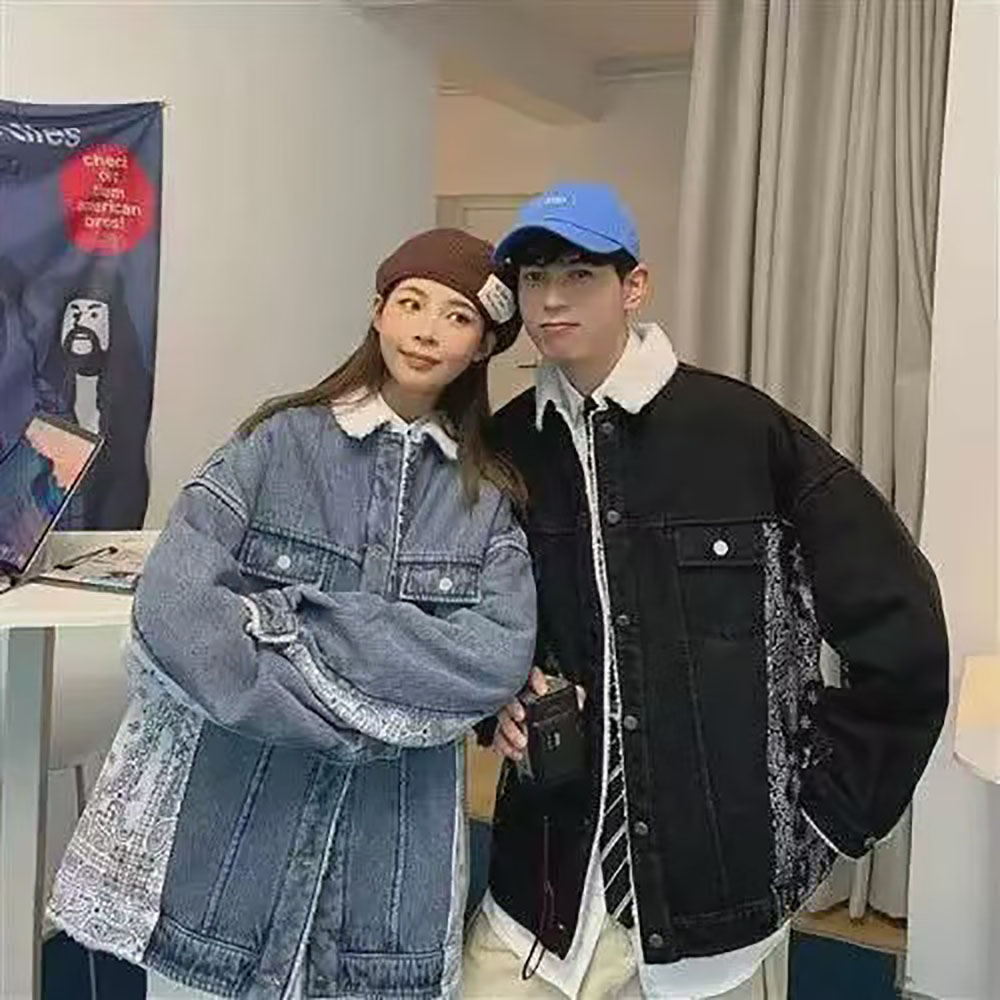 1511 慵懒风牛仔夹克休闲外套冬季韩版复古加绒宽松情侣牛仔衫