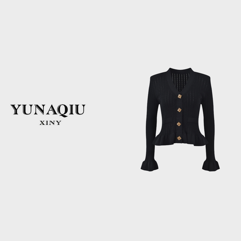 YUNAQIU-女装长袖时尚百搭设计师V领针织衫-8631