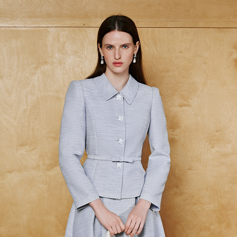 法式高级灰色收腰西装25新款翻领小香风短款外套MOHA01WJK706U11