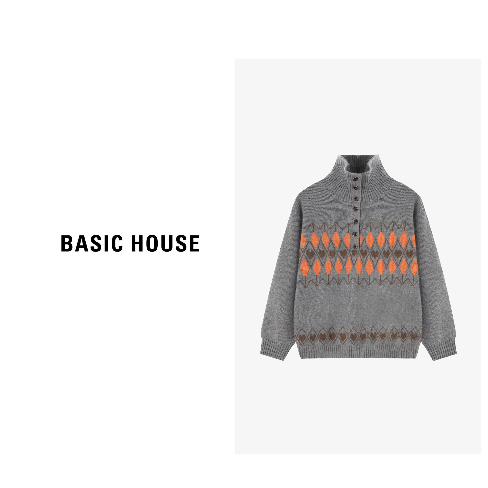 Basic House/百家好秋冬新款时尚设计图案民族风毛衣-B0625B5RQF2