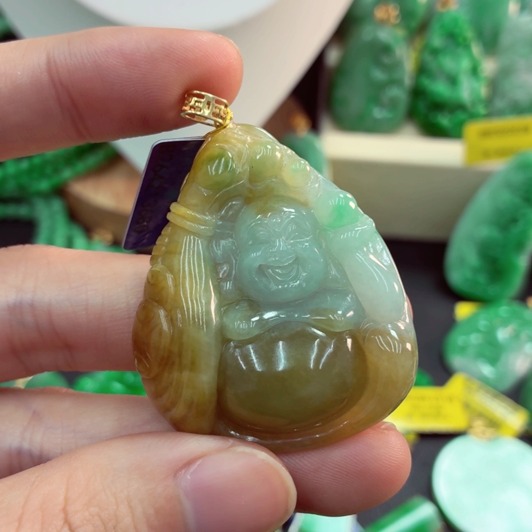 翡翠18K金镶嵌吊坠(不含链)