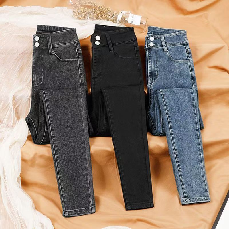 女款显瘦铅笔裤黑色修身高腰水洗小脚裤牛仔裤