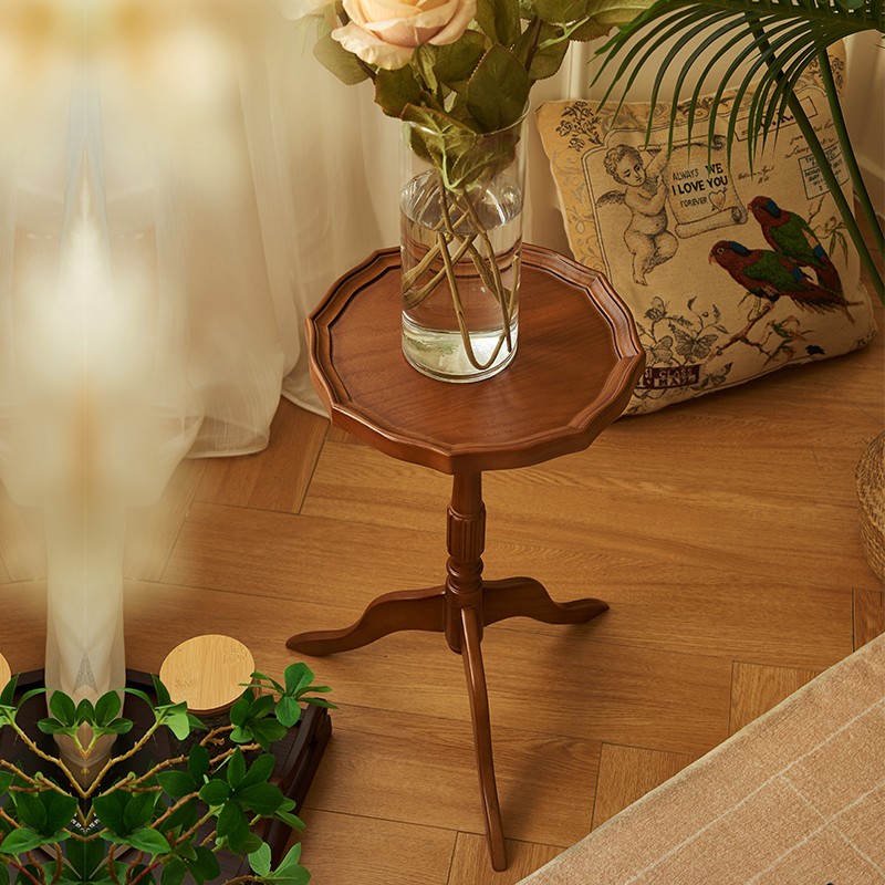 法式复古设计感沙发边几美式实木茶几客厅家用装饰摆件床头中古桌