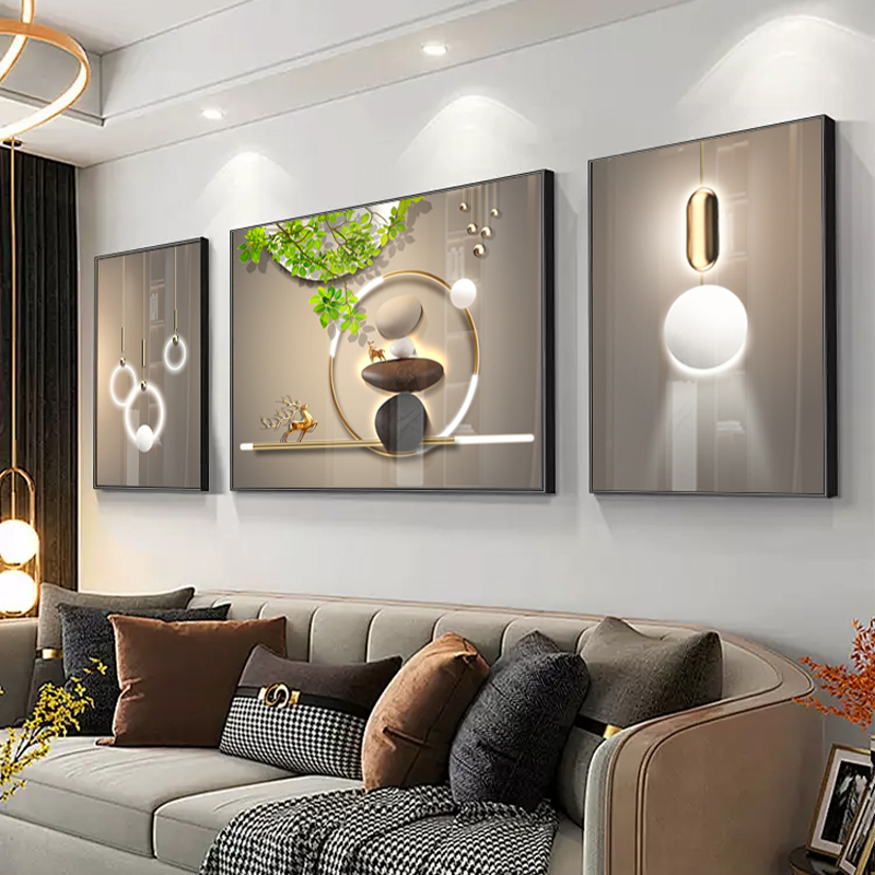 现代简约客厅装饰画石来运转艺术沙发背景墙挂画高级感大气三联画