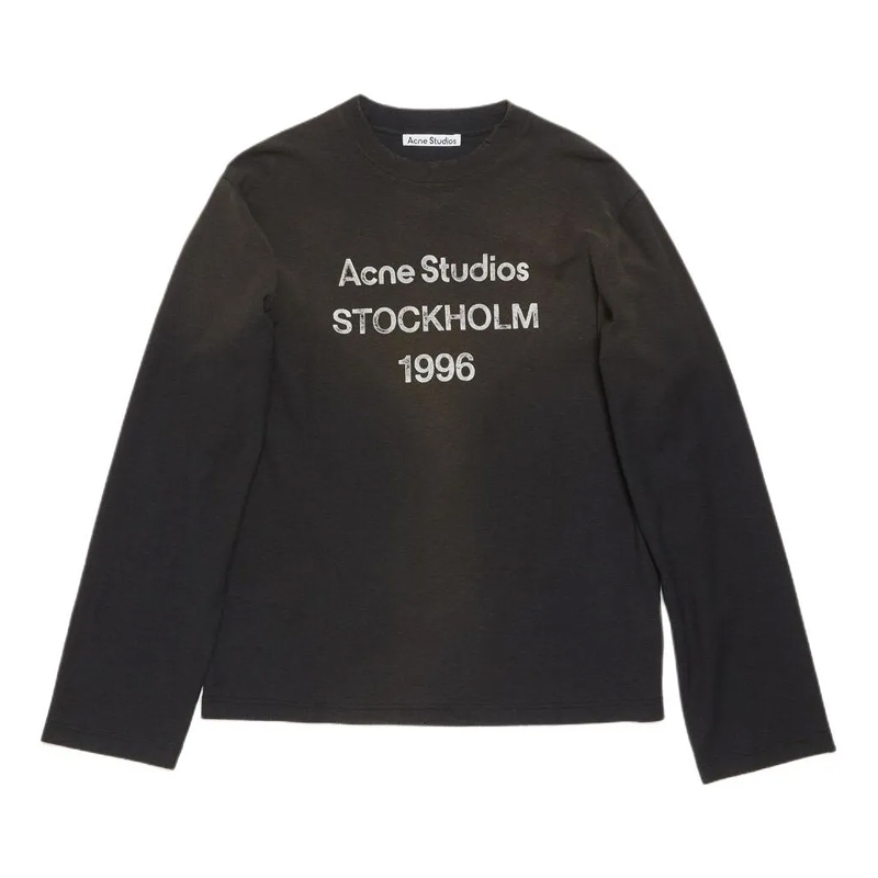 AcneStudios1996系列字母Logo做旧印花圆领套头长袖T恤 男女同款
