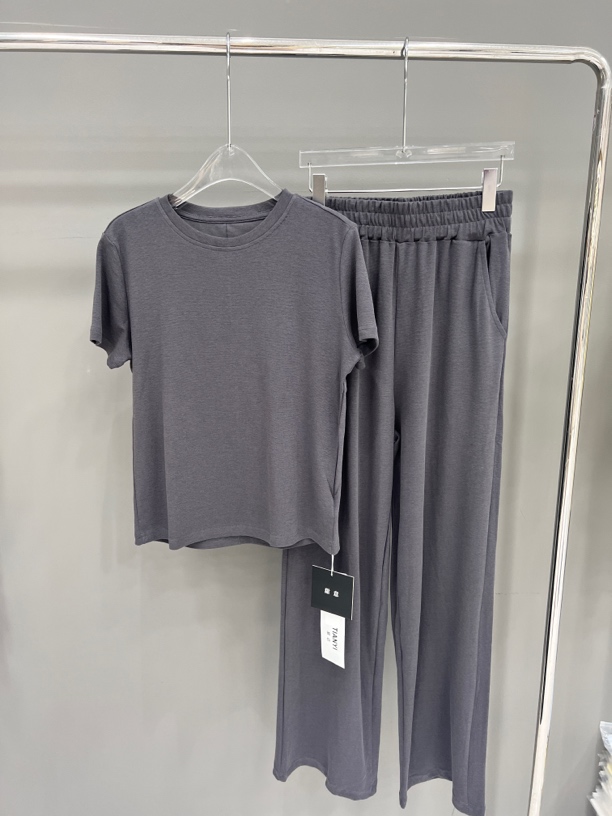 2025新品夏季女士运动慵懒风灰色阔腿裤休闲套装