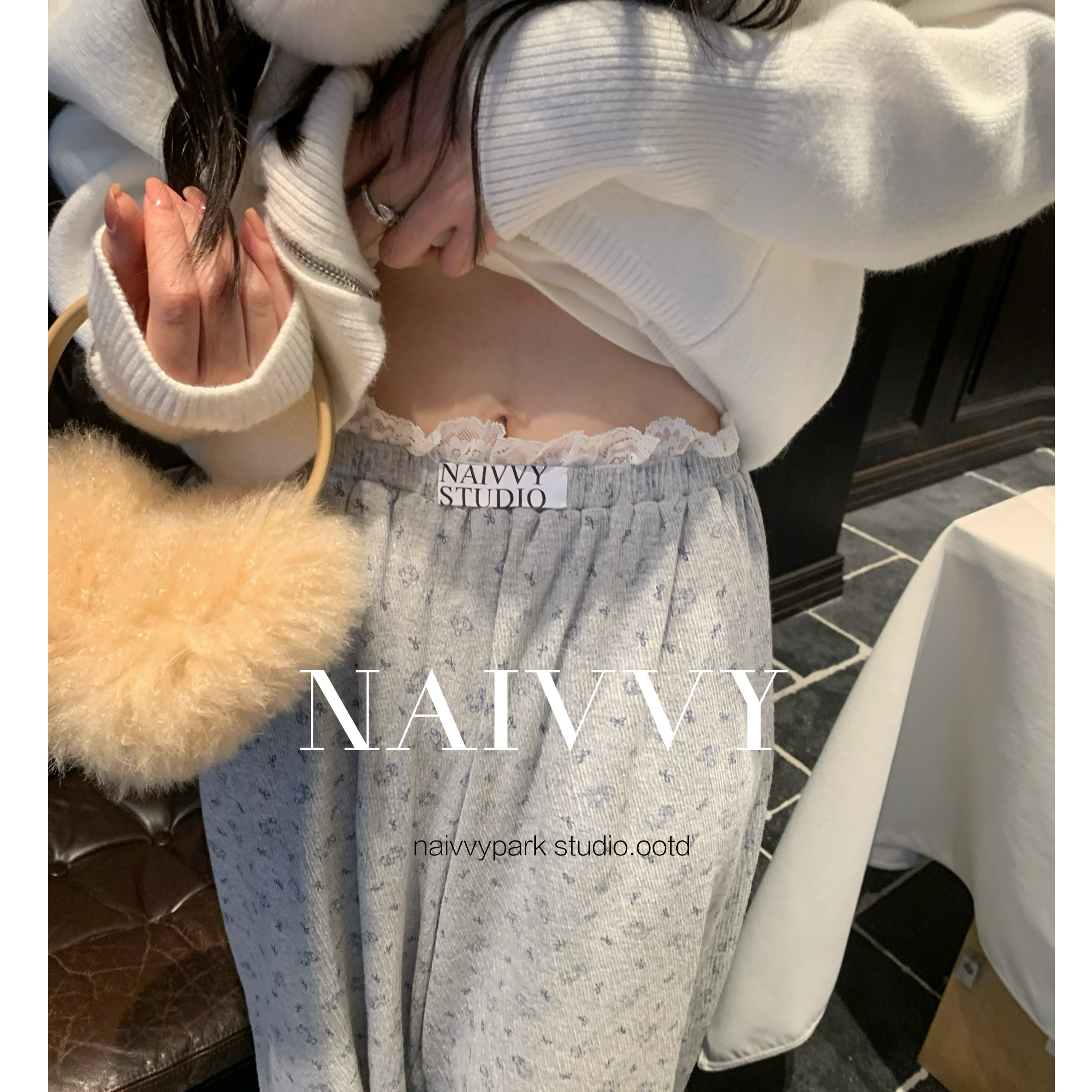 NAIVVY【小熊吐司】显瘦宽松韩版甜美小众时尚设计感休闲裤子