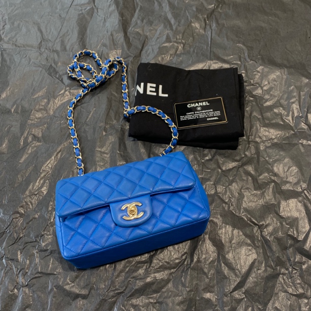 95新 Chanel/香奈儿 Chanel香奈儿电光蓝金扣CF大mini 