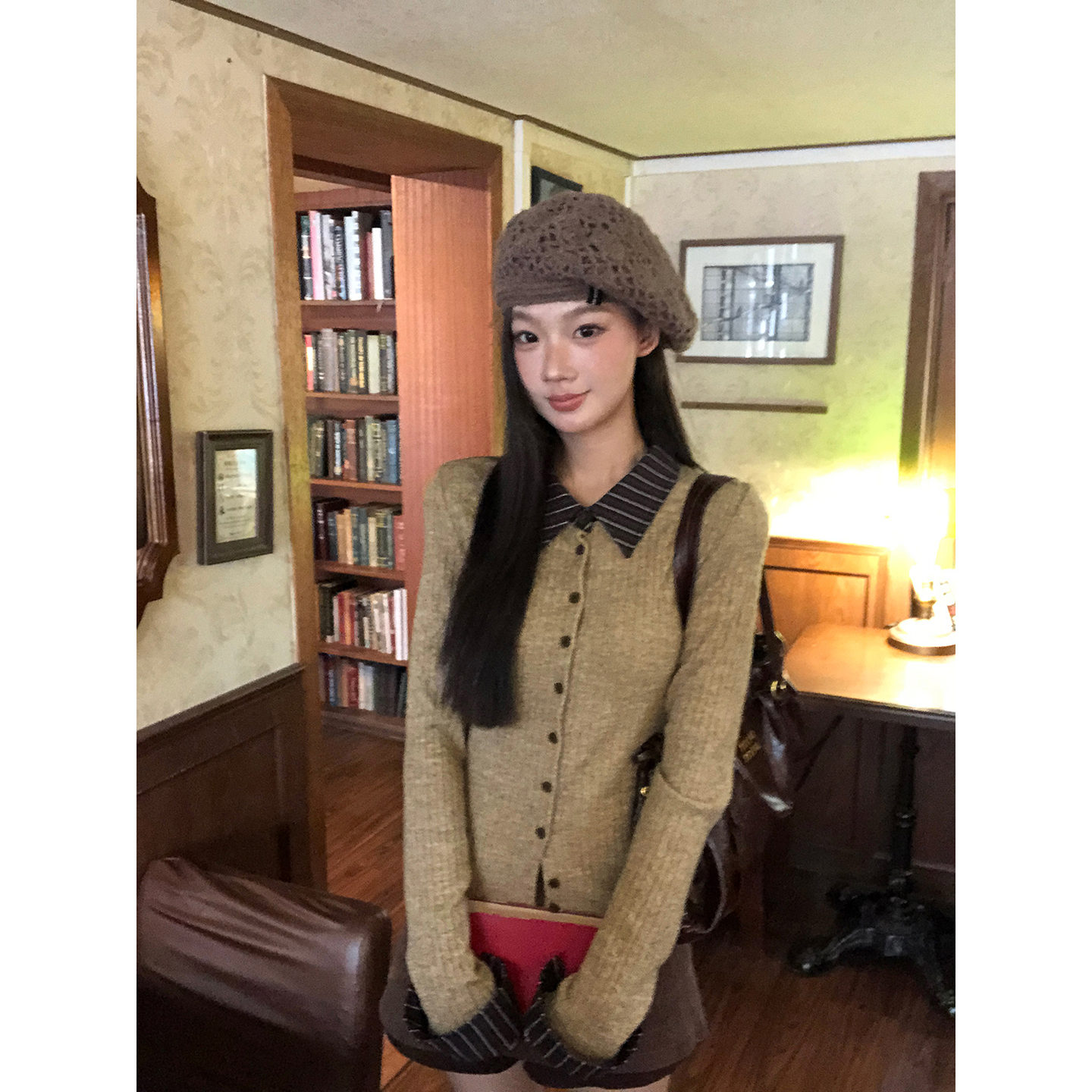 【HRG】新款麻花撞色百搭复古假两件polo领休闲T恤254H4194