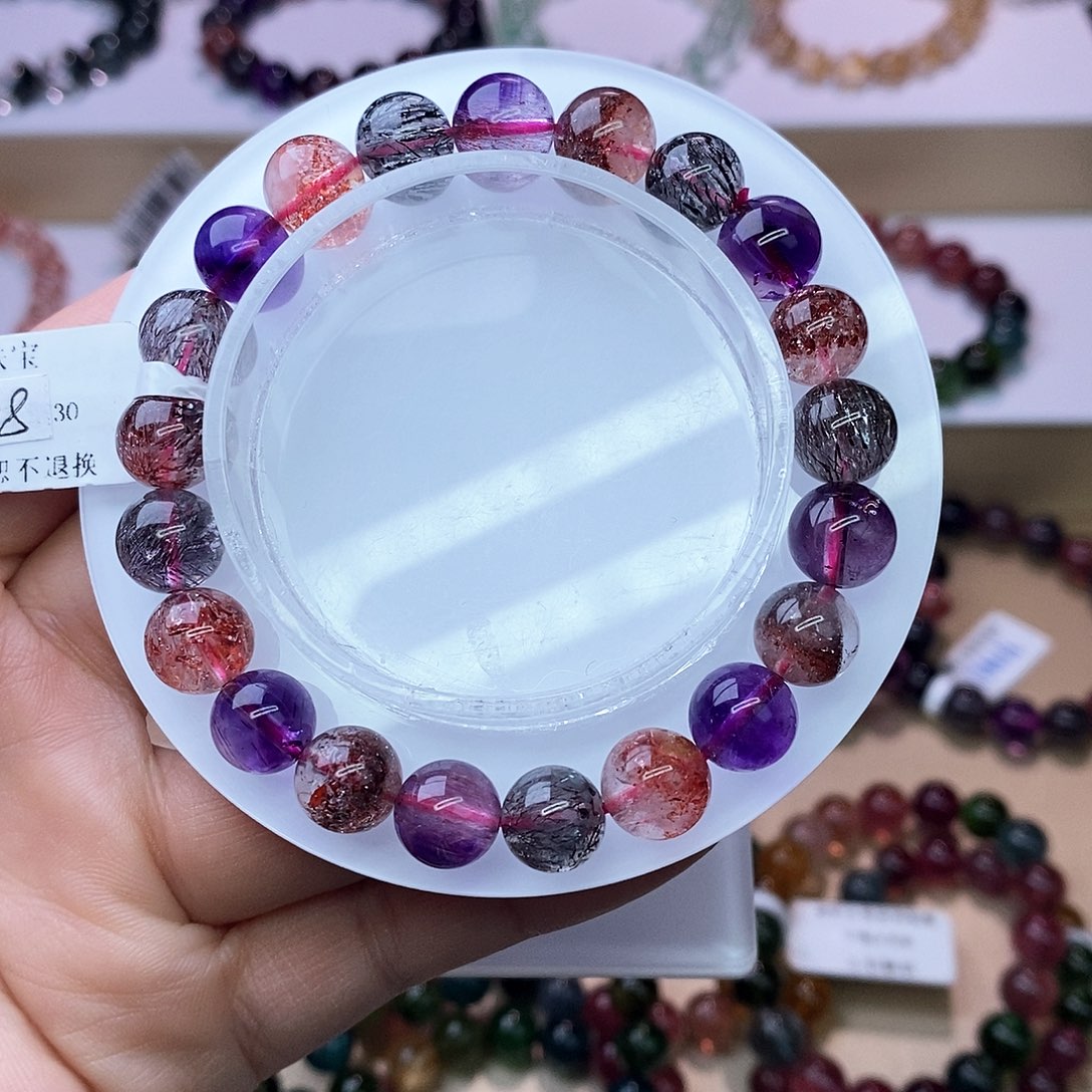 水晶手链未镶嵌黑加仑超七9+m 