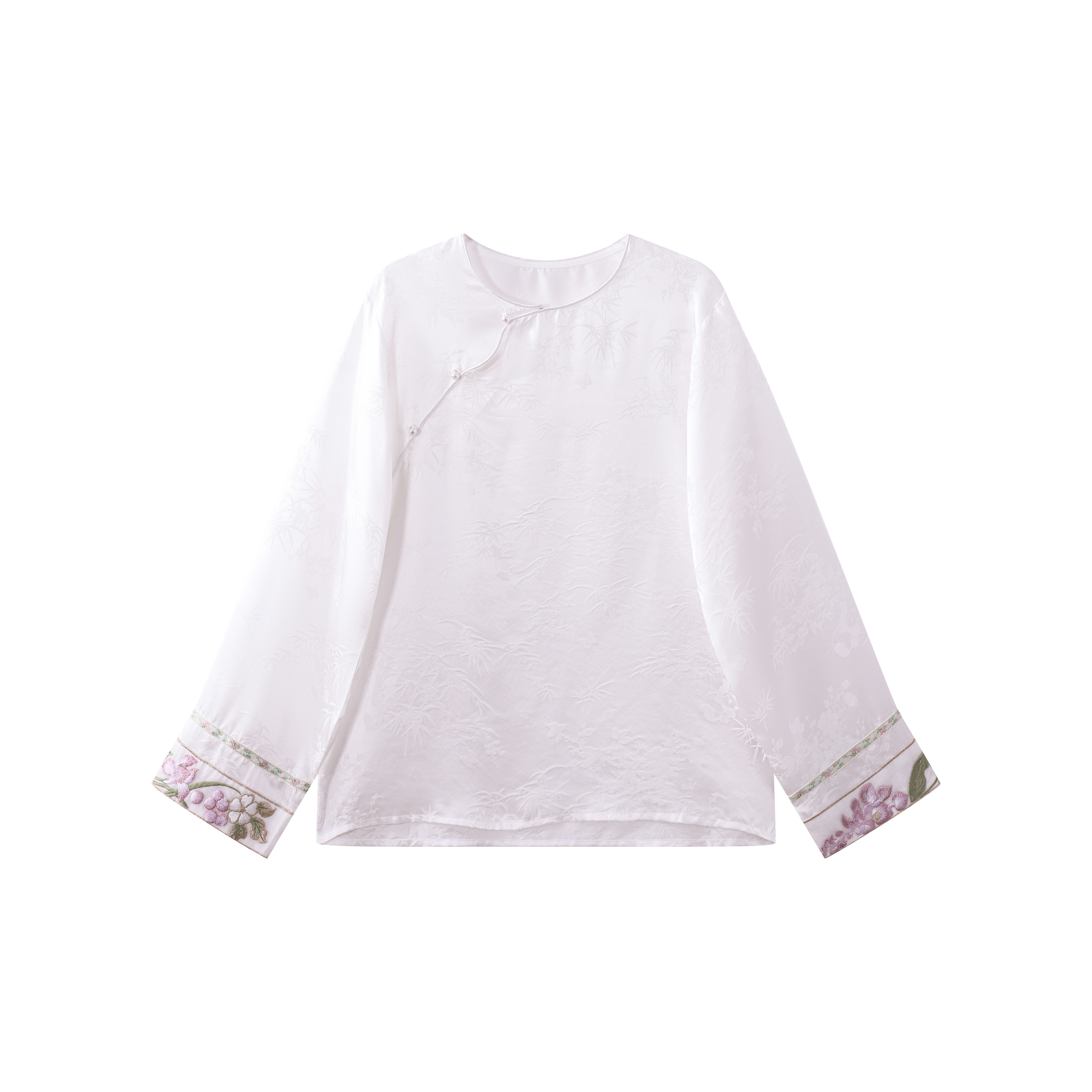 【游龙戏蕊】新中式白色上衣圆领斜襟盘扣设计日常国风套装JSTB0009