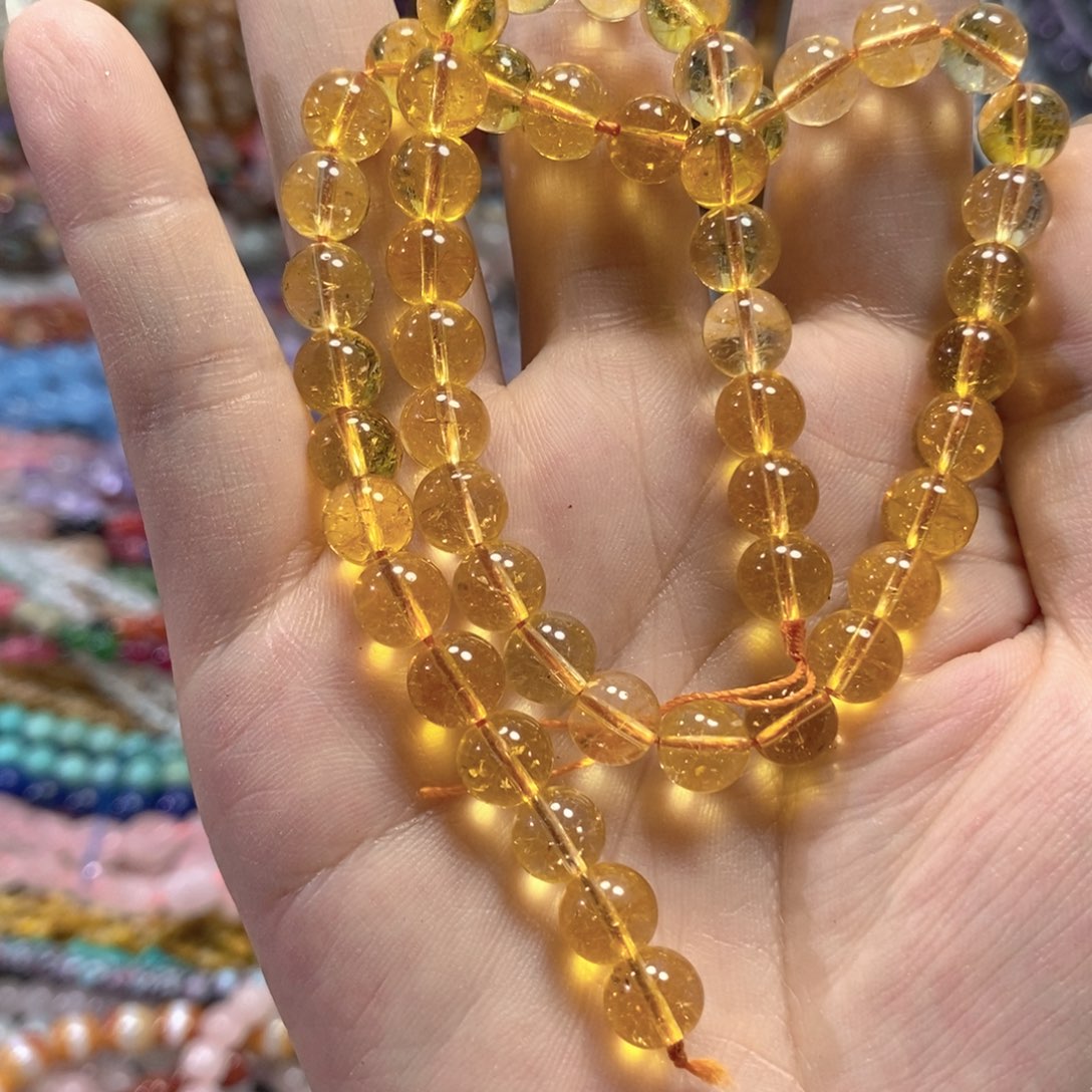 玛瑙/玉髓未镶嵌珠宝半成品黄水晶一条卡8mm