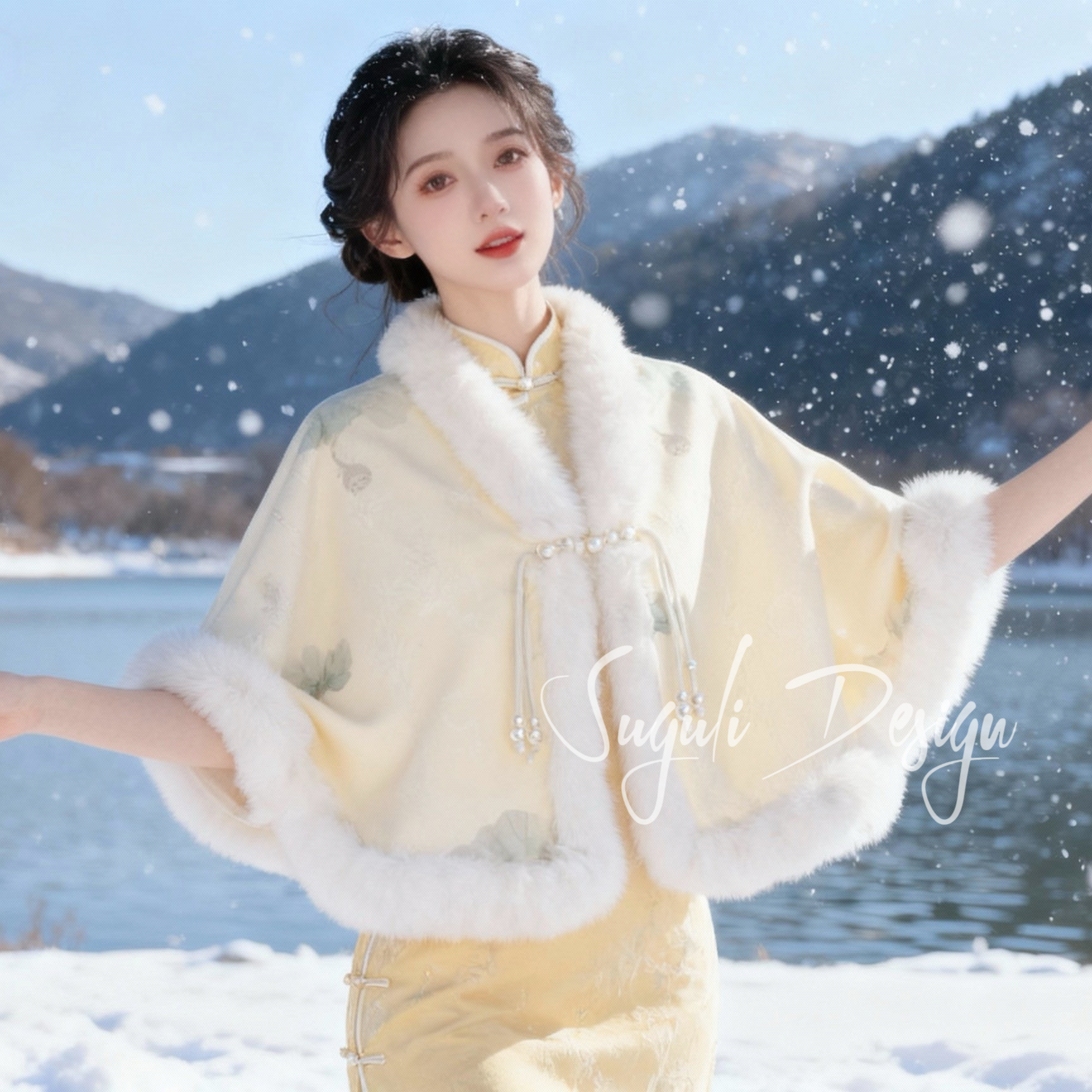 苏故里【荷花】秋冬冬款气质百搭时尚休闲女士秋冬百搭旗袍披肩