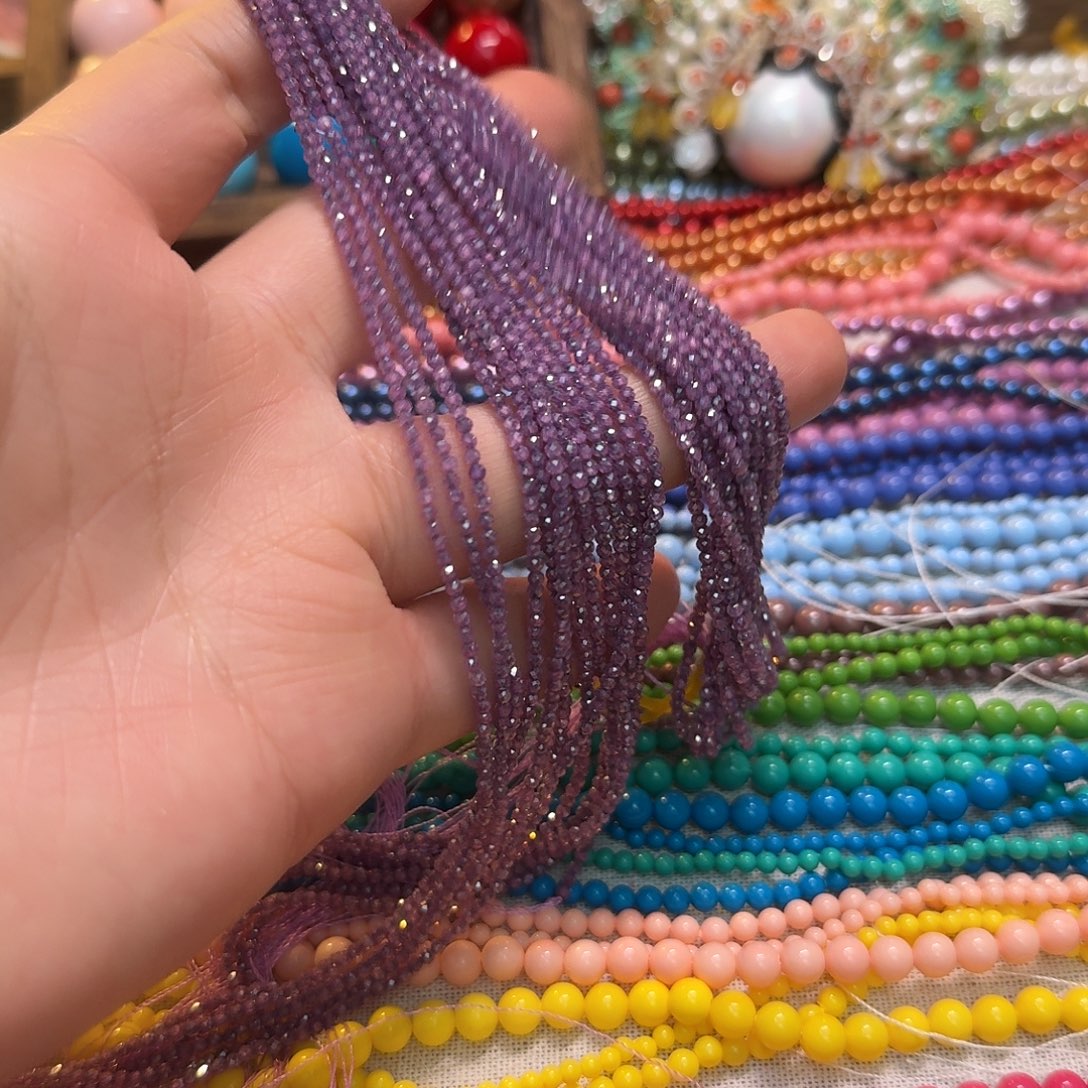 2mm凝夜紫锆米珠4条  手工diy半成品散珠