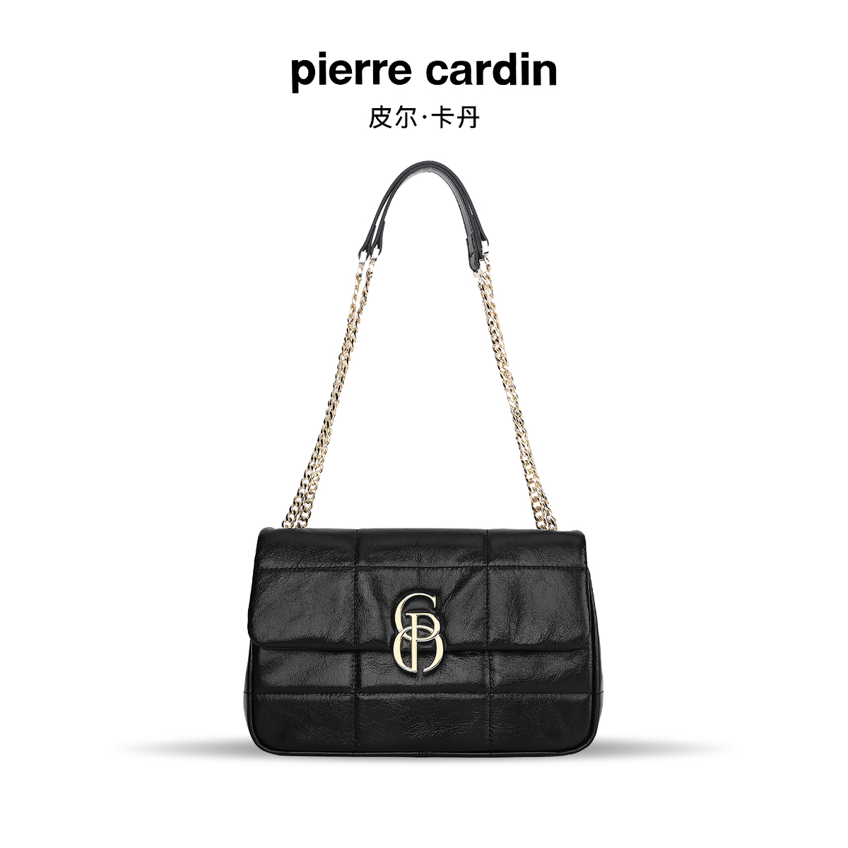 皮尔卡丹2025爆款牛皮百搭单肩斜挎包斜跨包小香风包包真皮便携包