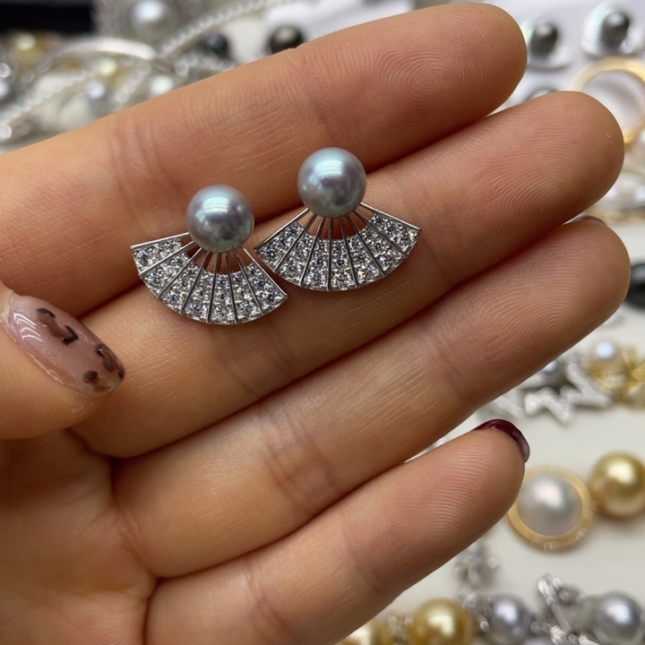 海水珍珠耳饰银S925镶嵌