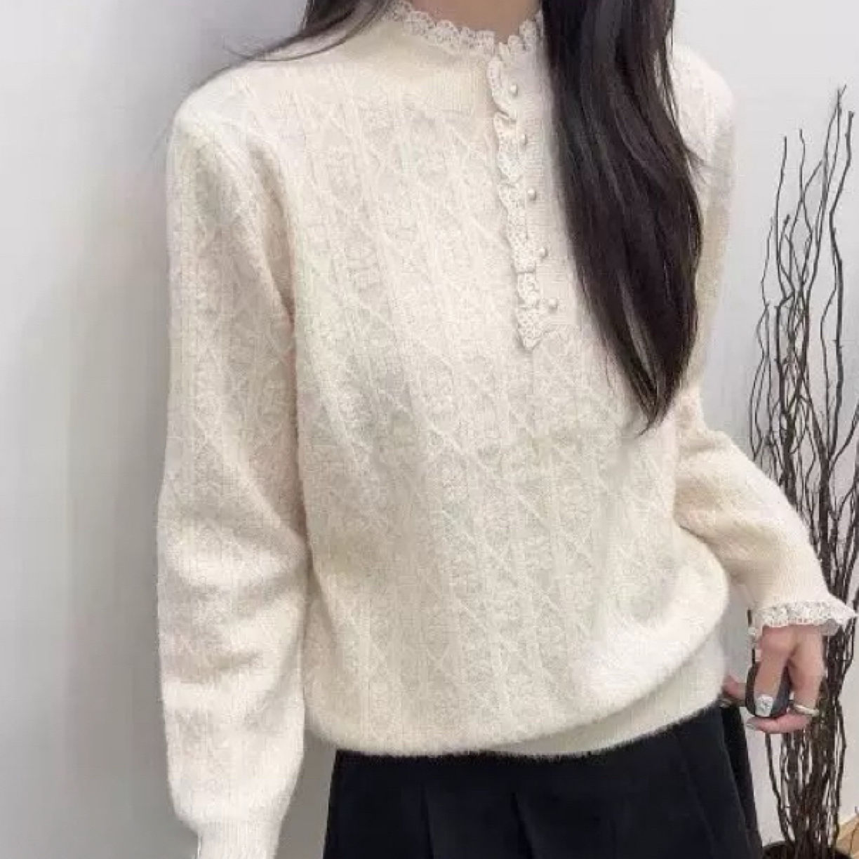 1118大码女装半高领蕾丝花边针织上衣（衣长65左右/胸围63左右）