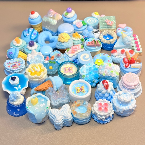 【蓝色海盐系列直播拆】迷你食玩微缩美食优质树脂配件直播对对碰