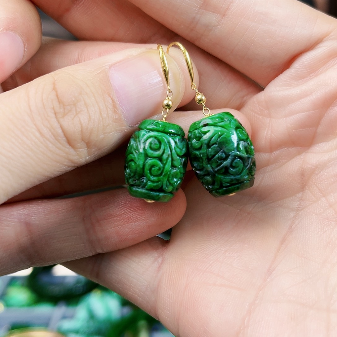 翡翠耳饰18K金镶嵌耳饰